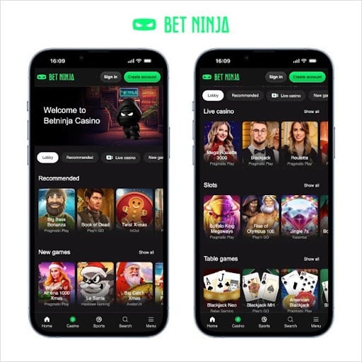 betninja mobile screenshots on white background